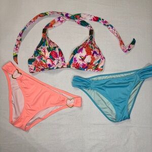 Victoria Secret Tropical Push Up Bikini top & 2 Mix & Match Bottoms Size Medium